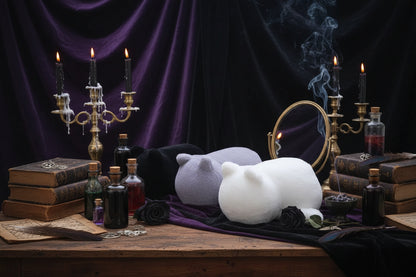 Plush Cat Pillow - Sorceress Sanctuary White-Black-Grey