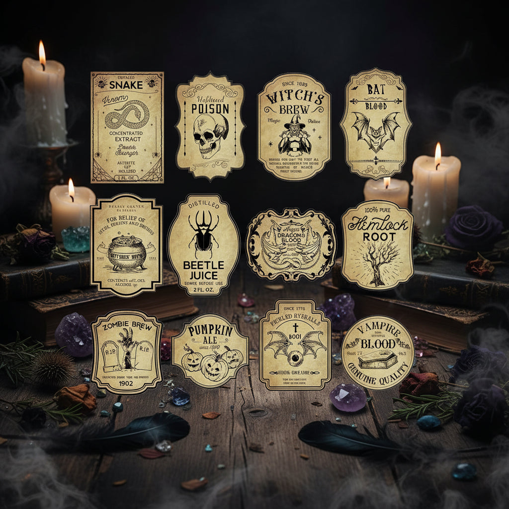 Potion Bottle Stickers - Sorceress Sanctuary Brown / 12pcs