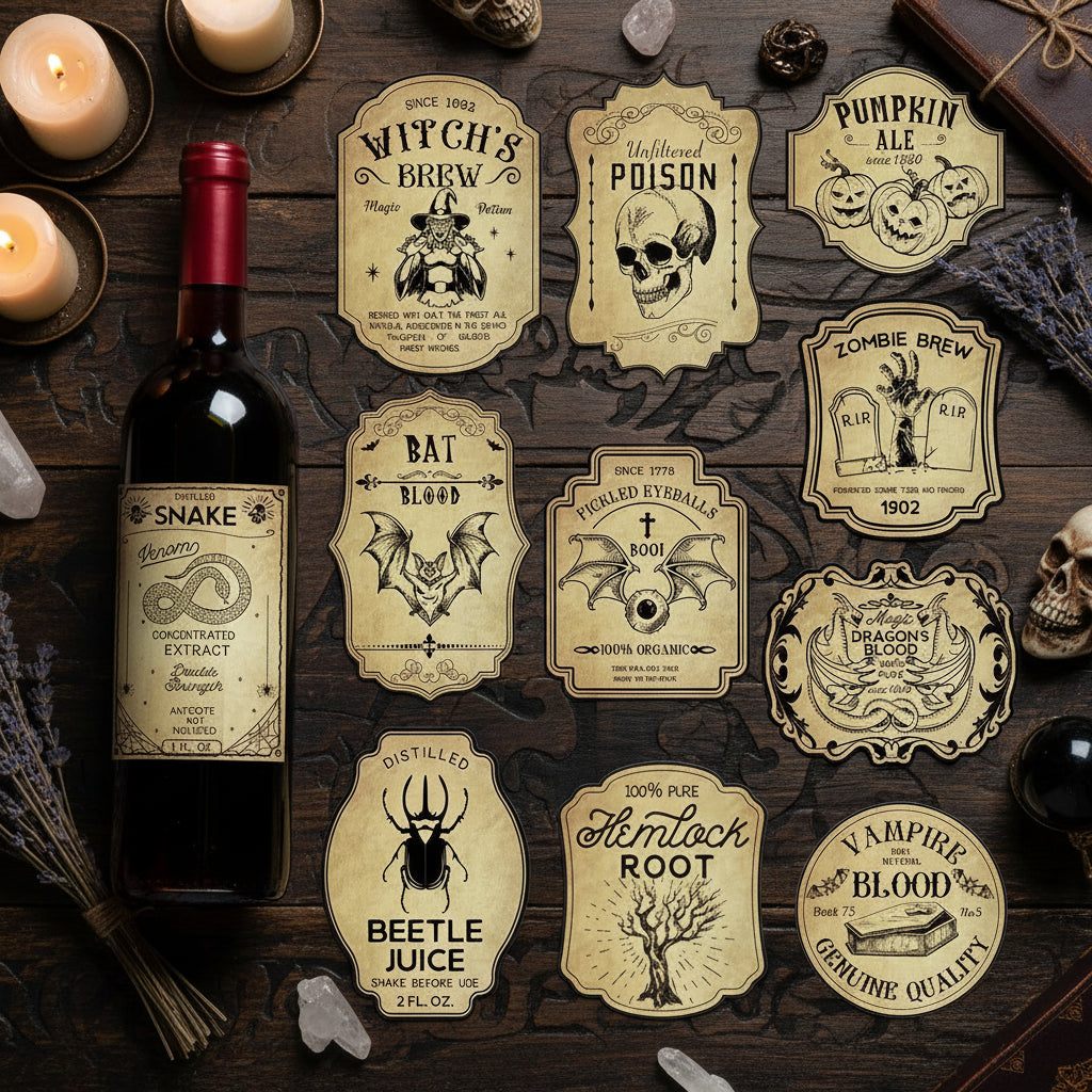 Potion Bottle Stickers - Sorceress Sanctuary Brown / 12pcs