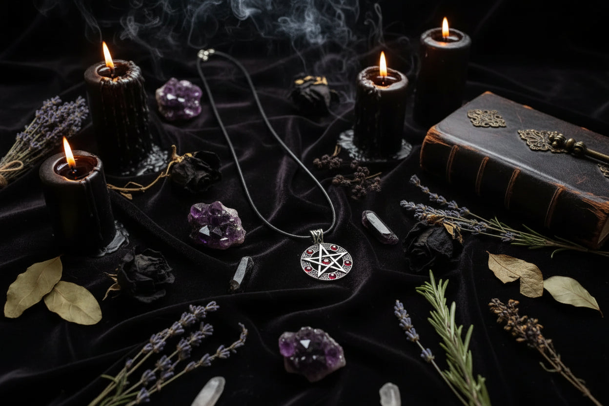 Evil Power Pentagram Necklace - Sorceress Sanctuary Red-Black