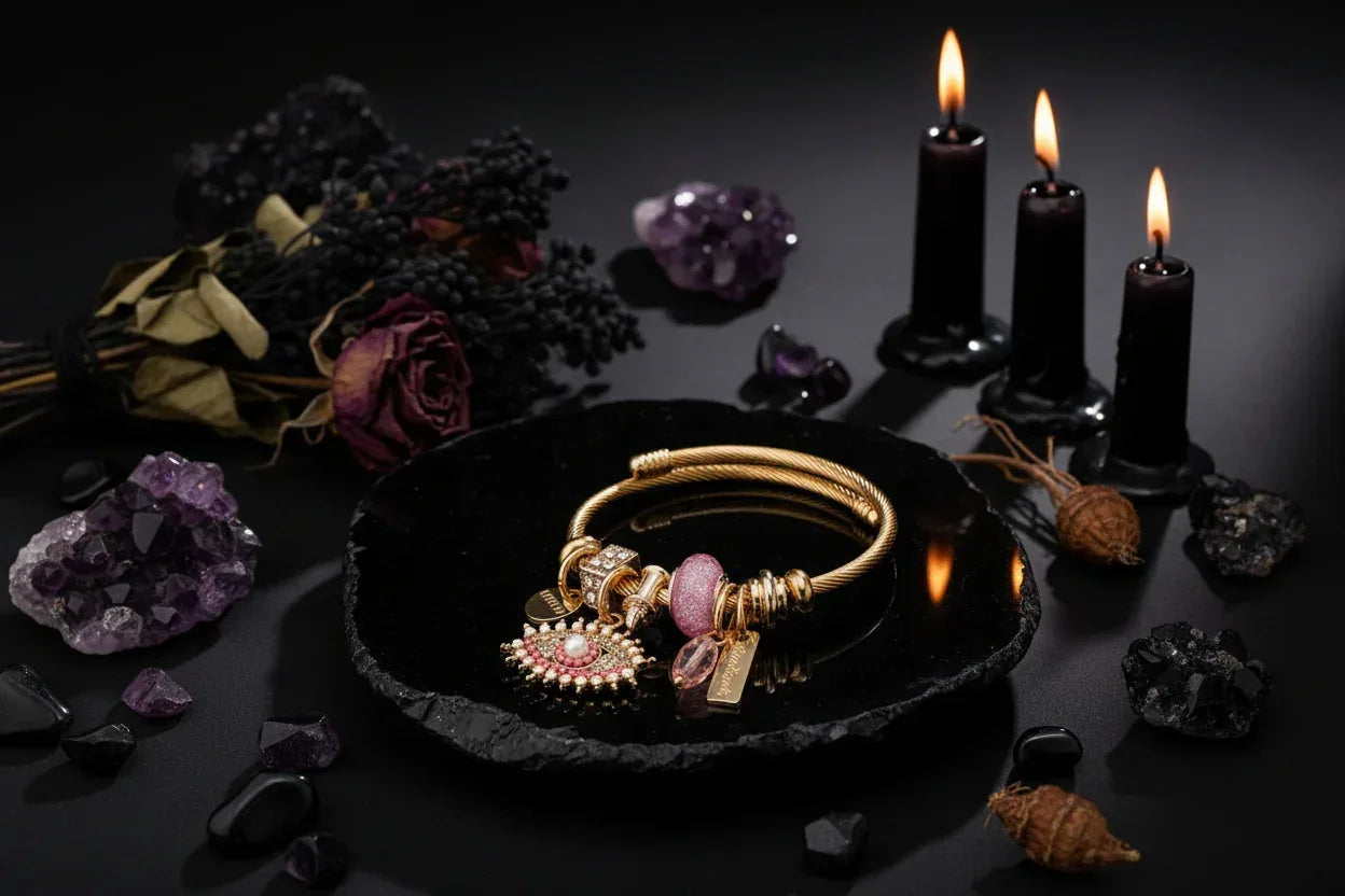 Evil Eye Crystal Bracelet - Sorceress Sanctuary Beige-Blue-Pink-Black