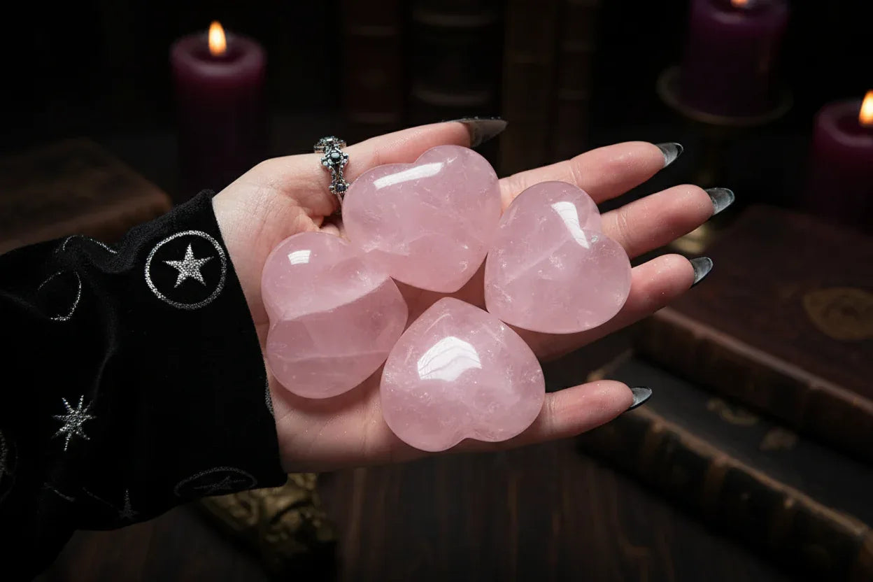 Rose Quartz Heart Crystals - Sorceress Sanctuary 30mmX25mmX18mm-55X55X20mm-28X28X15mm-20X20X7mm-25X25X10mm