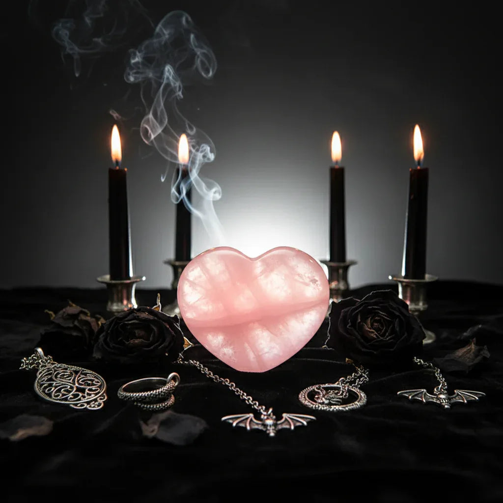 Rose Quartz Heart Crystals - Sorceress Sanctuary 30mmX25mmX18mm-55X55X20mm-28X28X15mm-20X20X7mm-25X25X10mm