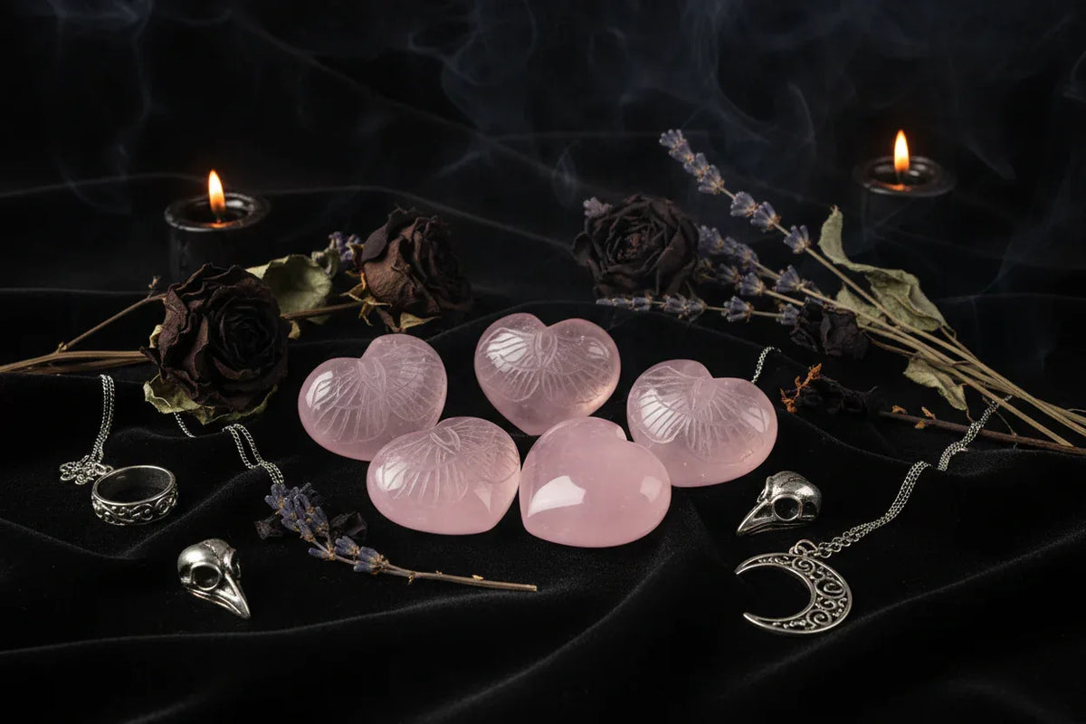 Rose Quartz Heart Crystals - Sorceress Sanctuary 30mmX25mmX18mm-55X55X20mm-28X28X15mm-20X20X7mm-25X25X10mm