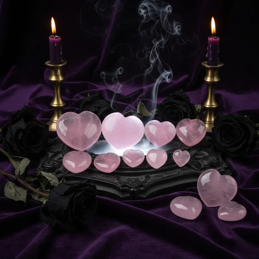 Rose Quartz Heart Crystals - Sorceress Sanctuary 30mmX25mmX18mm-55X55X20mm-28X28X15mm-20X20X7mm-25X25X10mm