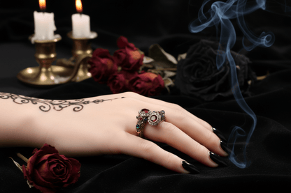 Vintage Women's Crystal Ruby Ring with Evil Eye Snake Sorceress Sanctuary