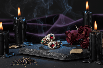 Vintage Women's Crystal Ruby Ring with Evil Eye Snake Sorceress Sanctuary