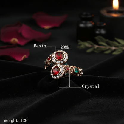 Vintage Women's Crystal Ruby Ring with Evil Eye Snake Sorceress Sanctuary