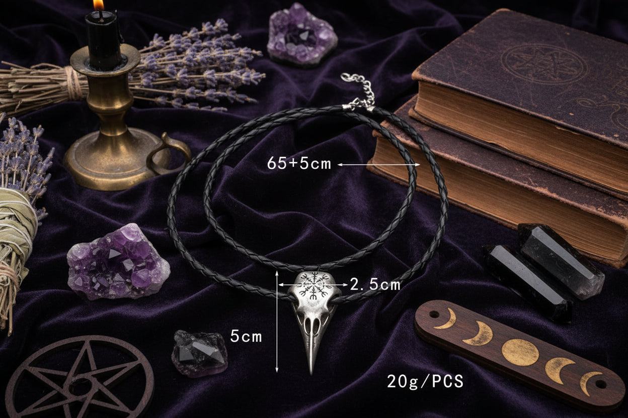 Raven Skull Necklace - Sorceress Sanctuary Ancient Silver