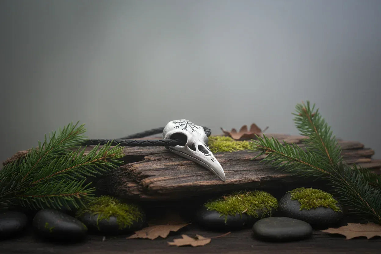 Raven Skull Necklace - Sorceress Sanctuary Ancient Silver