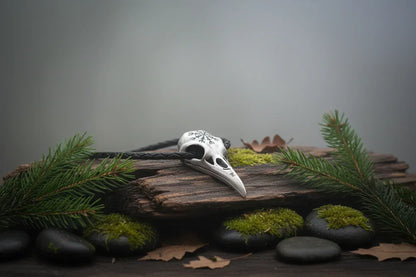 Raven Skull Necklace - Sorceress Sanctuary Ancient Silver