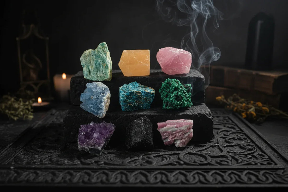 Raw Mineral Specimens - Sorceress Sanctuary Black tourmaline-Plum Tourmaline-Amethyst cluster-Yellow Stone-Tianhe stone