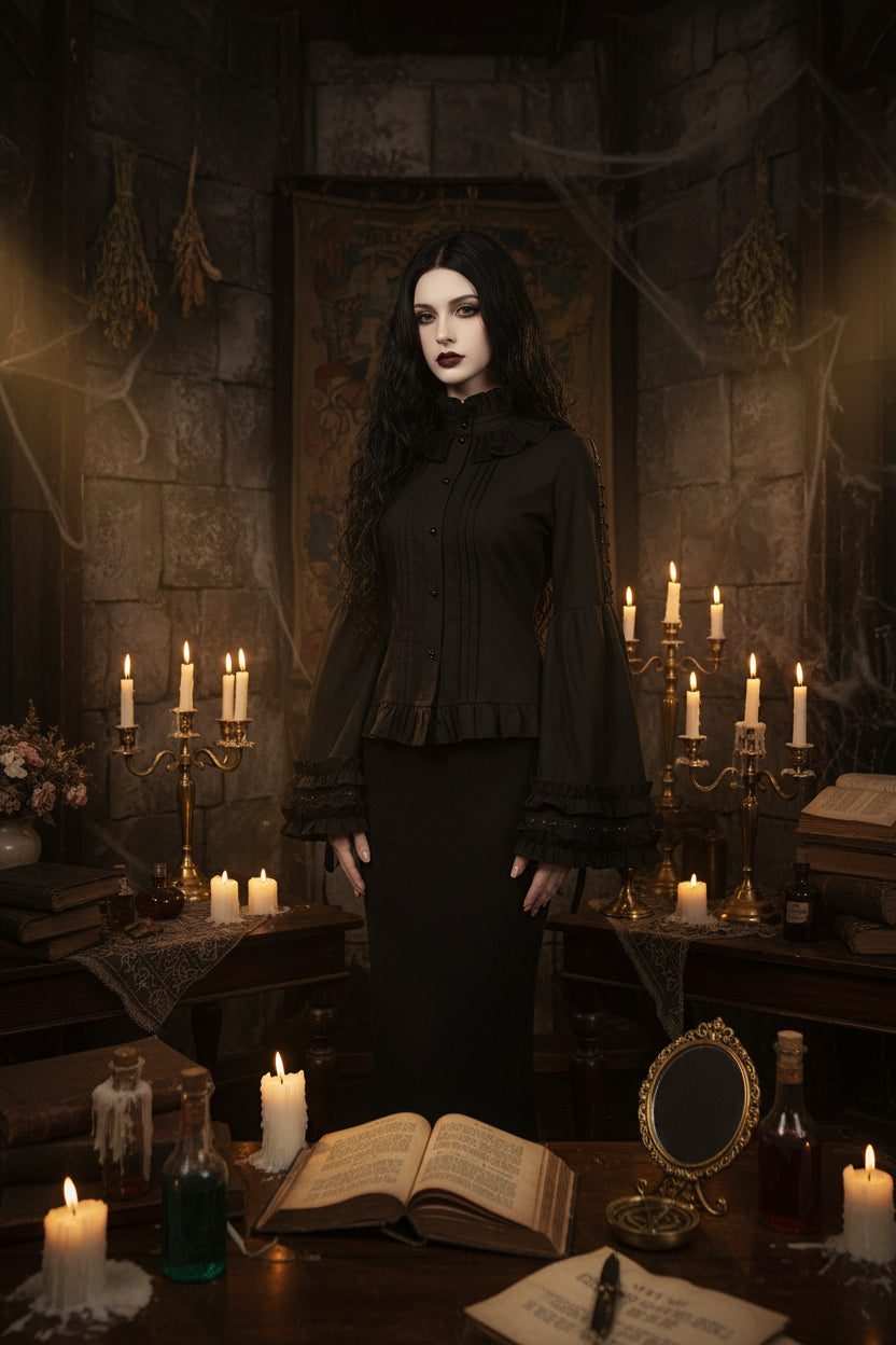 Gothic Vintage Lolita Dress with Lace Blouse and Sleeves Sorceress Sanctuary
