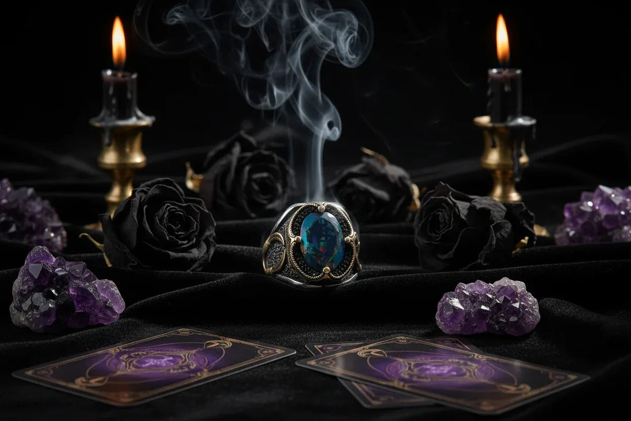 Retro Moonstone Ring - Sorceress Sanctuary KJZ041 Picture Style / Adjustable Opening