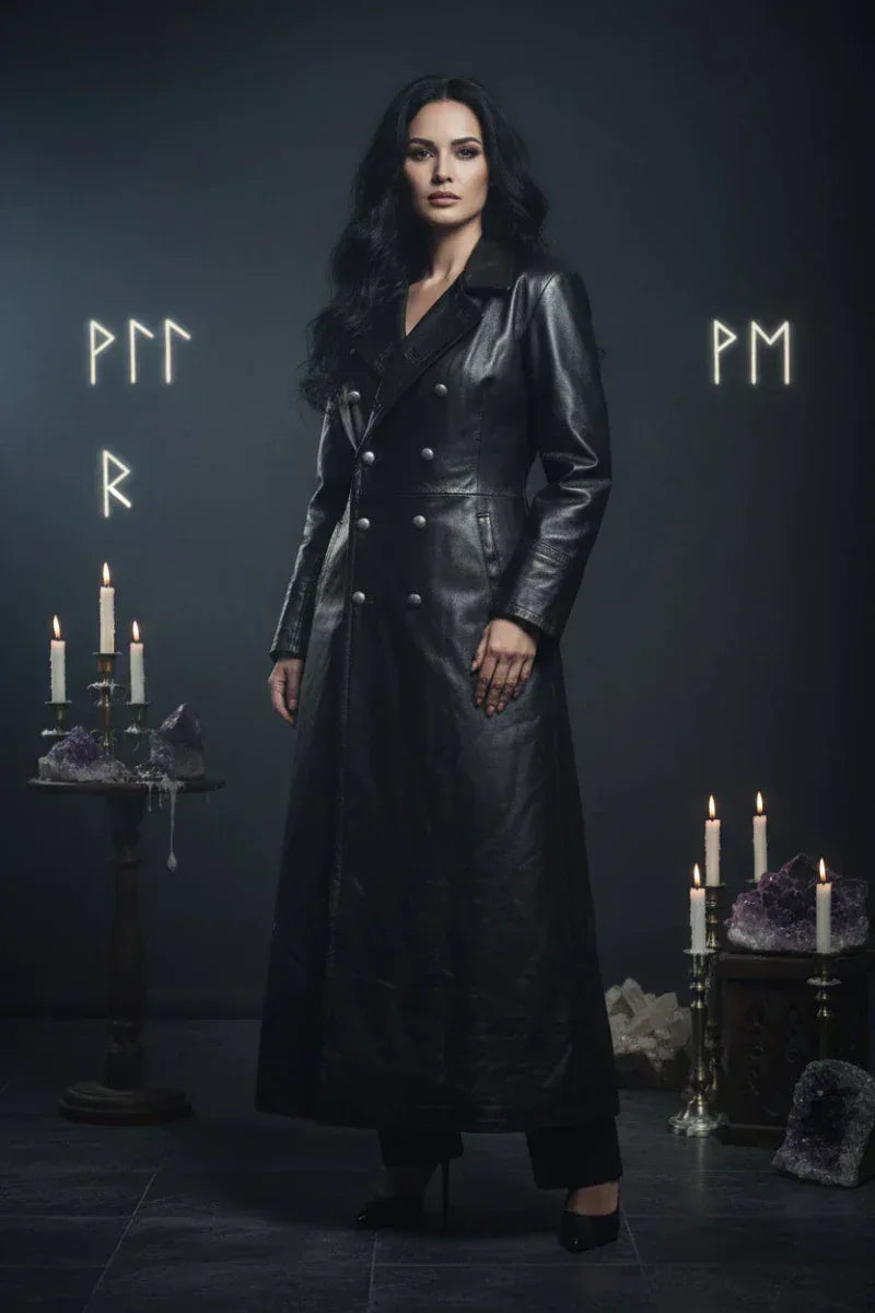 Retro Leather Trench Coat - Sorceress Sanctuary Black / S-Black / M-Black / L-red / S-red / M