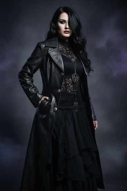 Retro Leather Trench Coat - Sorceress Sanctuary Black / S-Black / M-Black / L-red / S-red / M