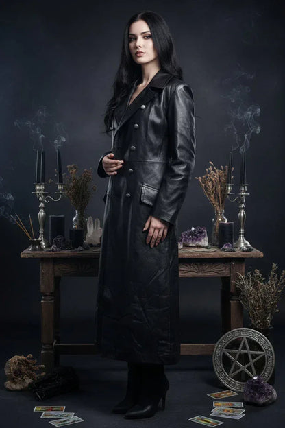 Retro Leather Trench Coat - Sorceress Sanctuary Black / S-Black / M-Black / L-red / S-red / M