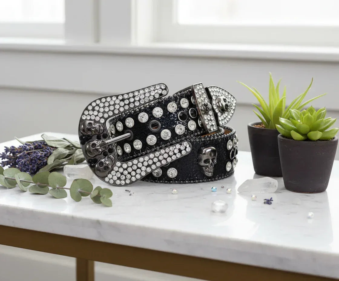 Rhinestone Skull Belt - Sorceress Sanctuary Silver-blue-black