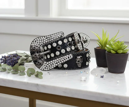 Rhinestone Skull Belt - Sorceress Sanctuary Silver-blue-black