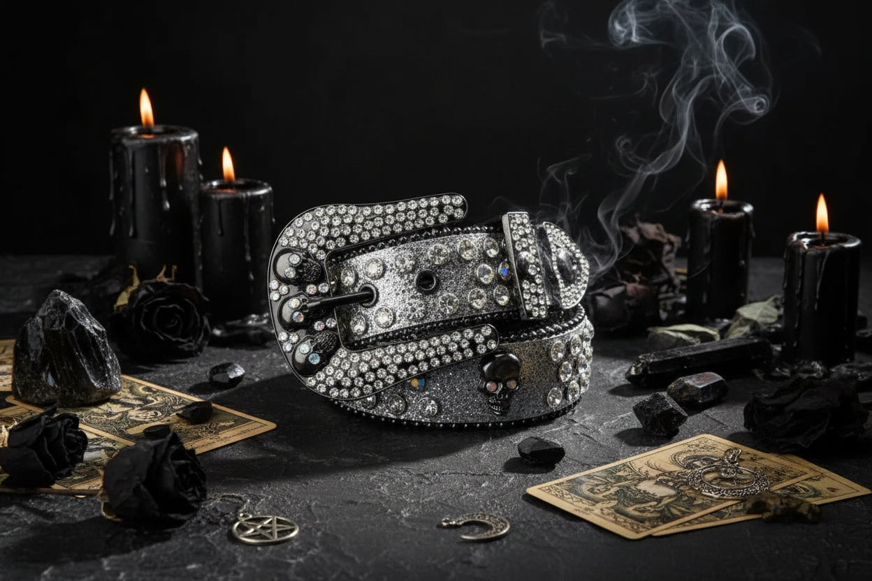 Rhinestone Skull Belt - Sorceress Sanctuary Silver-blue-black