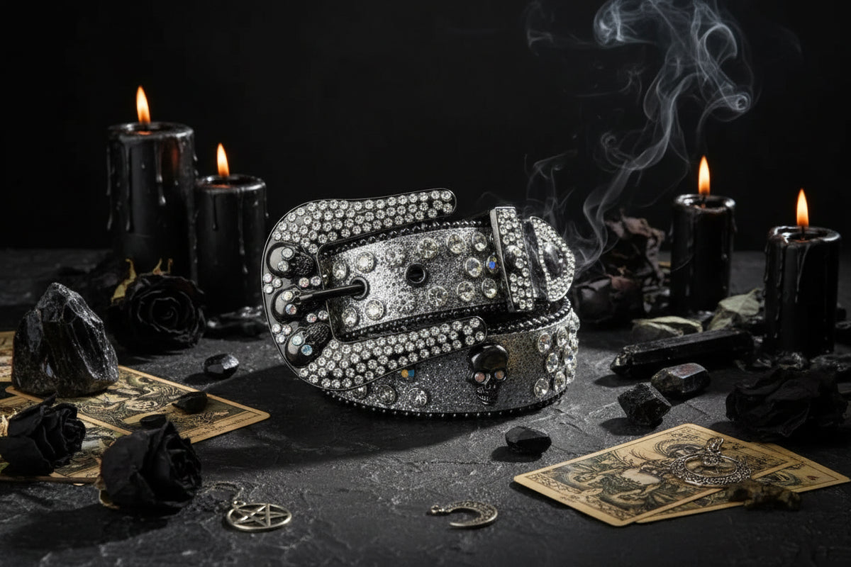 Rhinestone Skull Belt - Sorceress Sanctuary Silver-blue-black