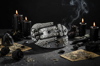 Rhinestone Skull Belt - Sorceress Sanctuary Silver-blue-black