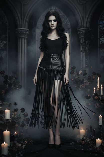 Gothic Short Skirt with Rivet Fringe Design Sorceress Sanctuary