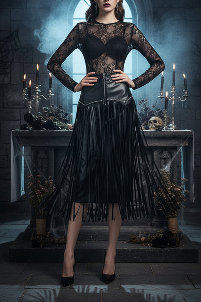 Gothic Short Skirt with Rivet Fringe Design Sorceress Sanctuary