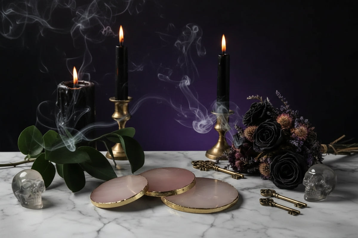 Rose Quartz Coaster - Sorceress Sanctuary Cordate-Round-Square-Hexagon