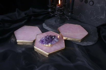 Rose Quartz Coaster - Sorceress Sanctuary Cordate-Round-Square-Hexagon