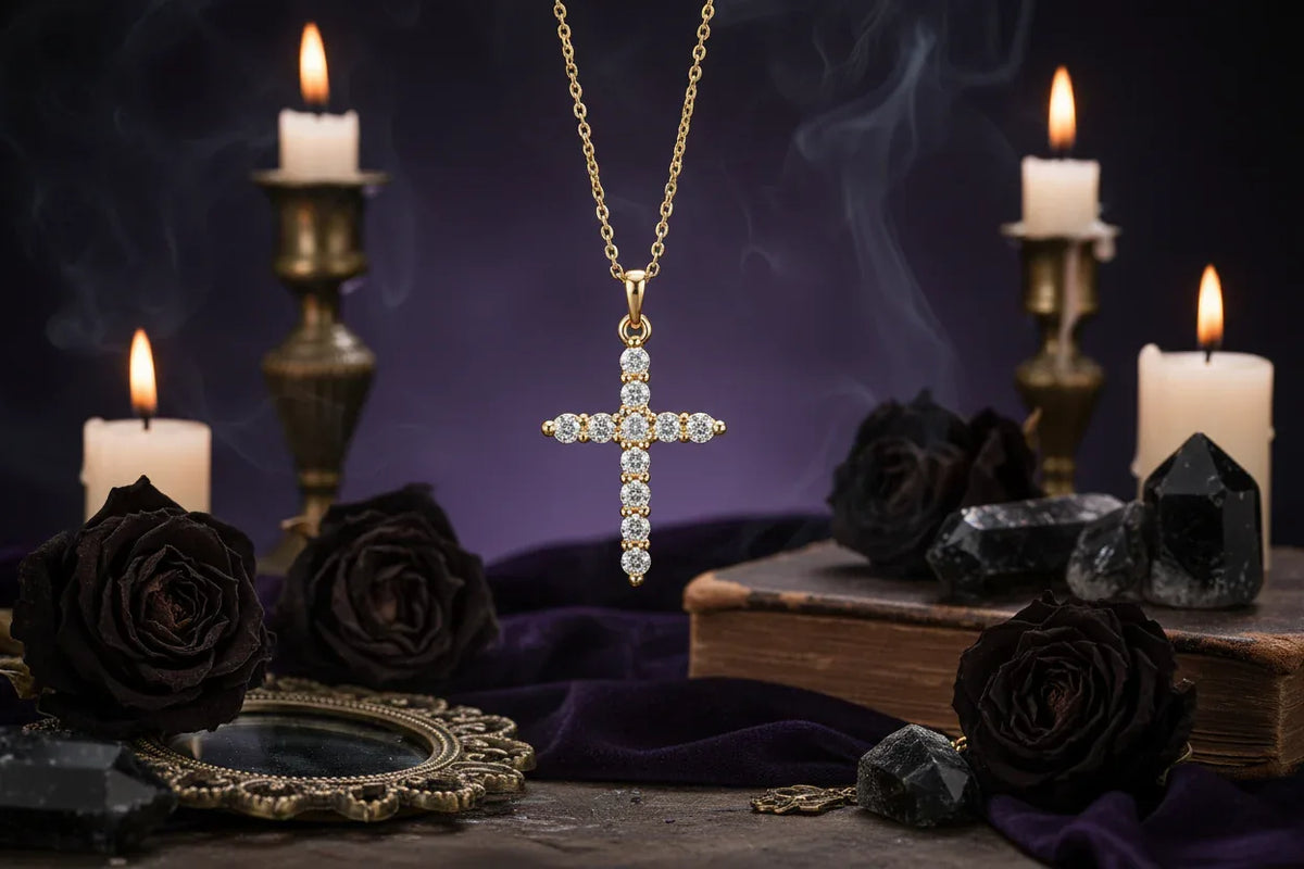 Rotatable Cross Necklace - Sorceress Sanctuary Golden Crown Cannot Rotate-Silver Crown Not Rotatable-Golden Cross-Cross Pendant-Silver Crown Rotatable