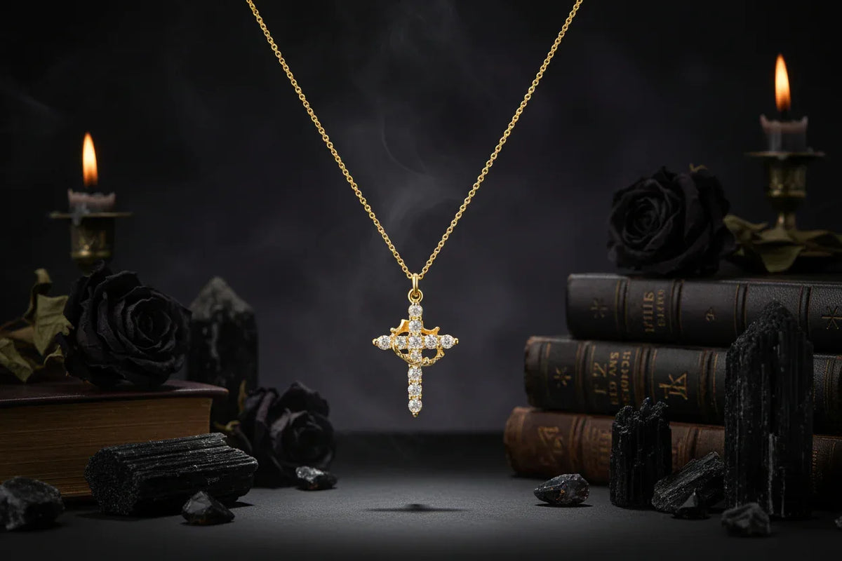 Rotatable Cross Necklace - Sorceress Sanctuary Golden Crown Cannot Rotate-Silver Crown Not Rotatable-Golden Cross-Cross Pendant-Silver Crown Rotatable