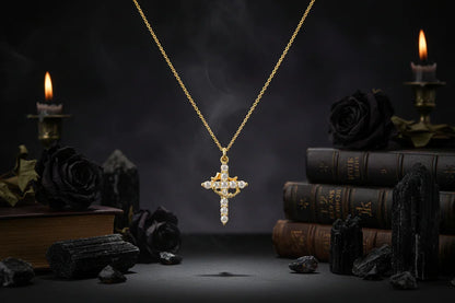 Rotatable Cross Necklace - Sorceress Sanctuary Golden Crown Cannot Rotate-Silver Crown Not Rotatable-Golden Cross-Cross Pendant-Silver Crown Rotatable