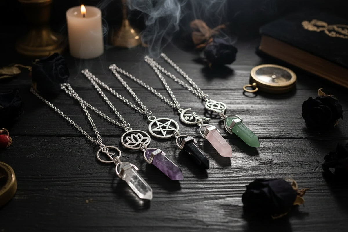 Rune Amulet Necklace - Sorceress Sanctuary Black-Green-Transparent-Purple-Pink