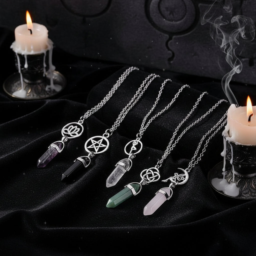 Rune Amulet Necklace - Sorceress Sanctuary Black-Green-Transparent-Purple-Pink