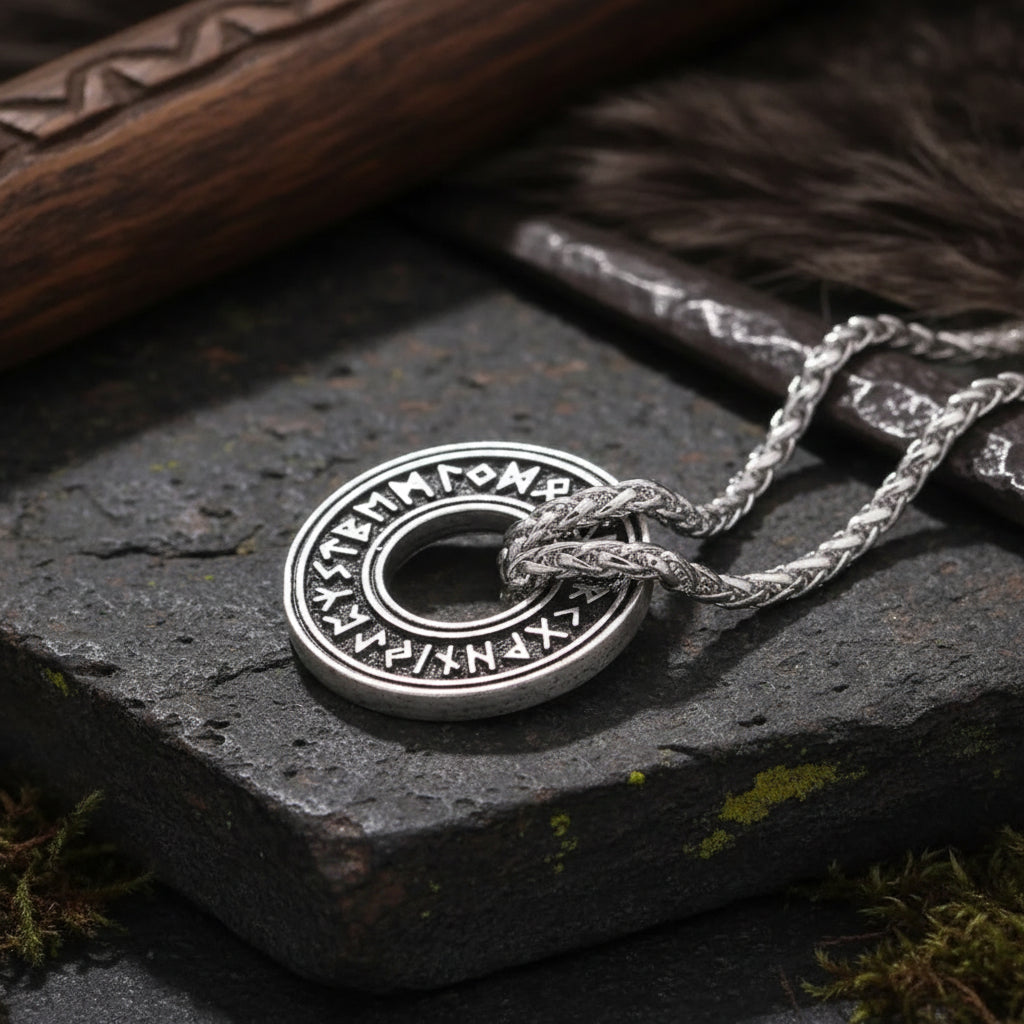 Viking Rune Circle Necklace - Sorceress Sanctuary Bronze snake bone chain-Silver snake bone chain-Ancient silver wax rope-Ancient bronze wax rope