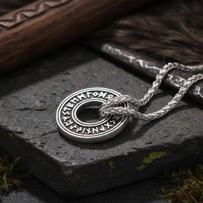 Viking Rune Circle Necklace - Sorceress Sanctuary Bronze snake bone chain-Silver snake bone chain-Ancient silver wax rope-Ancient bronze wax rope
