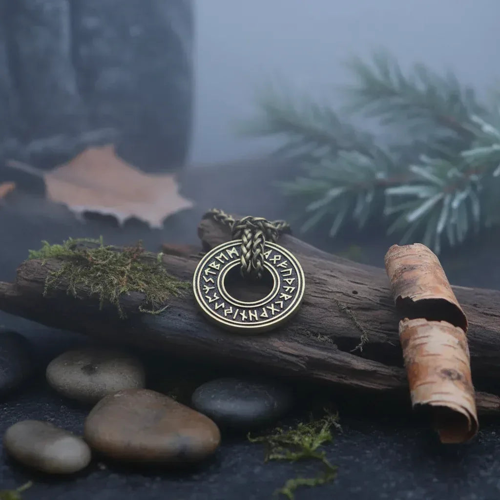 Viking Rune Circle Necklace - Sorceress Sanctuary Bronze snake bone chain-Silver snake bone chain-Ancient silver wax rope-Ancient bronze wax rope