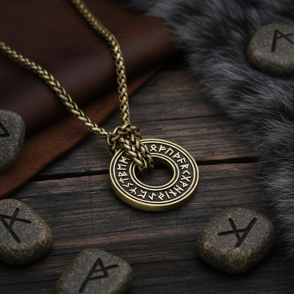 Viking Rune Circle Necklace - Sorceress Sanctuary Bronze snake bone chain-Silver snake bone chain-Ancient silver wax rope-Ancient bronze wax rope