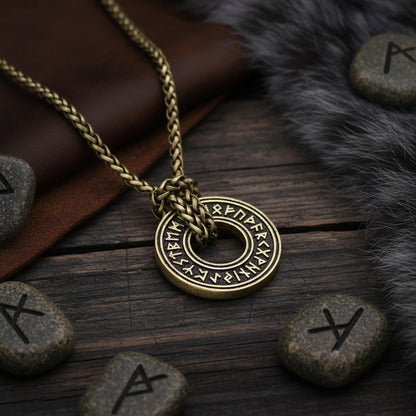 Viking Rune Circle Necklace - Sorceress Sanctuary Bronze snake bone chain-Silver snake bone chain-Ancient silver wax rope-Ancient bronze wax rope