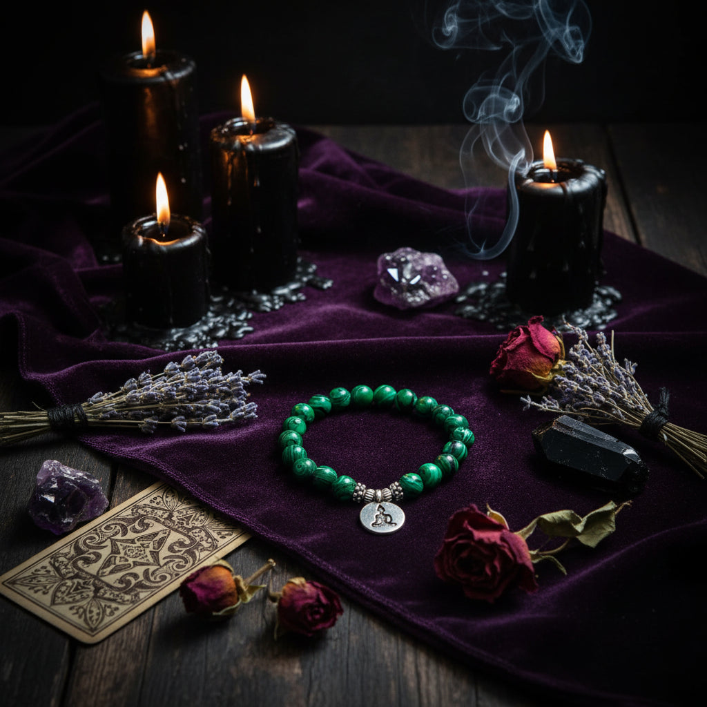 Natural Malachite Bead Bracelet with Yoga Pendant Sorceress Sanctuary
