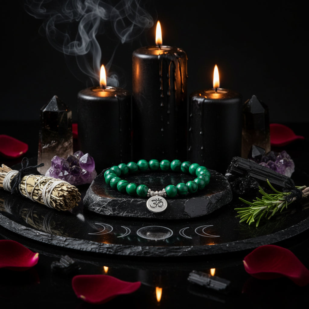 Natural Malachite Bead Bracelet with Yoga Pendant Sorceress Sanctuary