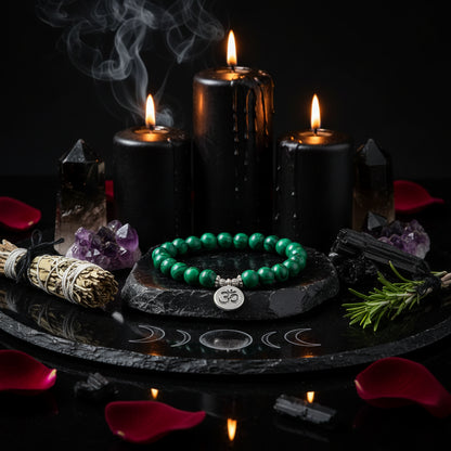 Natural Malachite Bead Bracelet with Yoga Pendant Sorceress Sanctuary