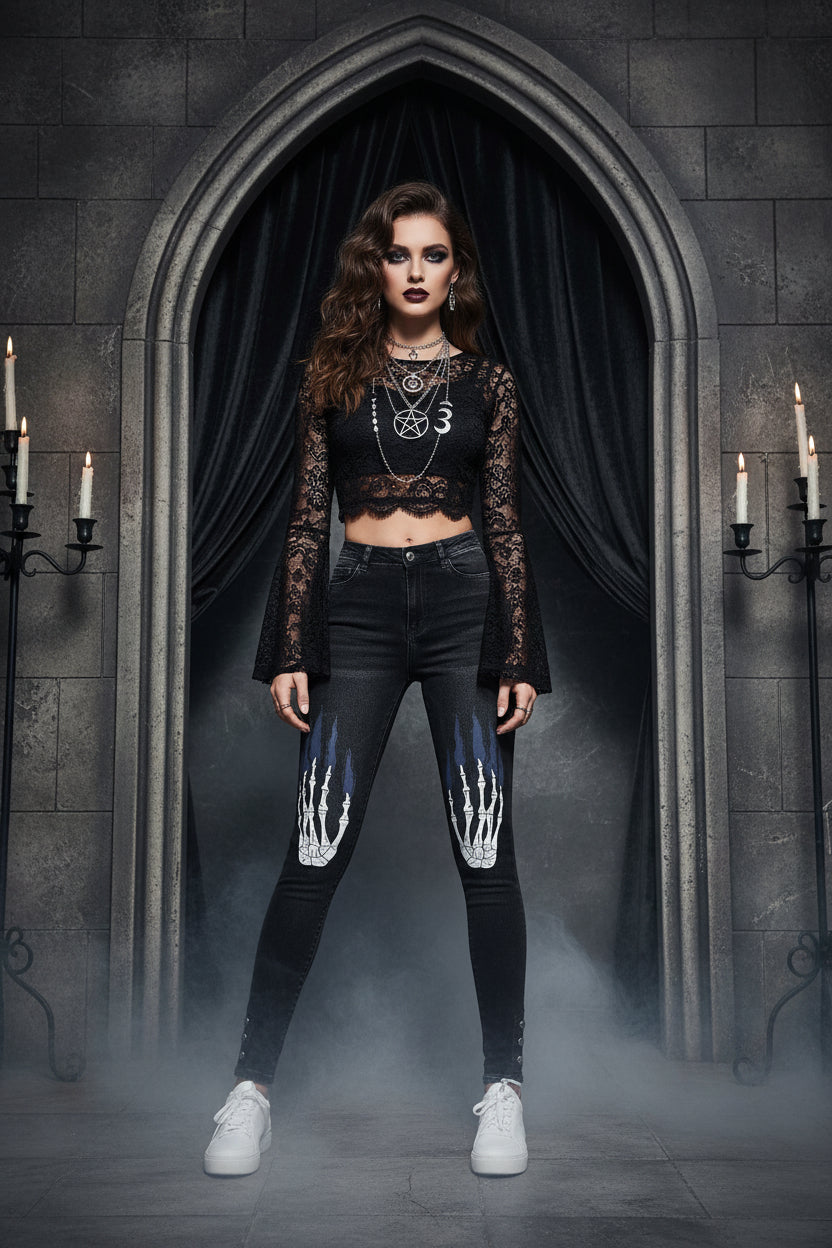 Day of the Dead Women's Fit Jeans with Three-Breasted Legs Sorceress Sanctuary