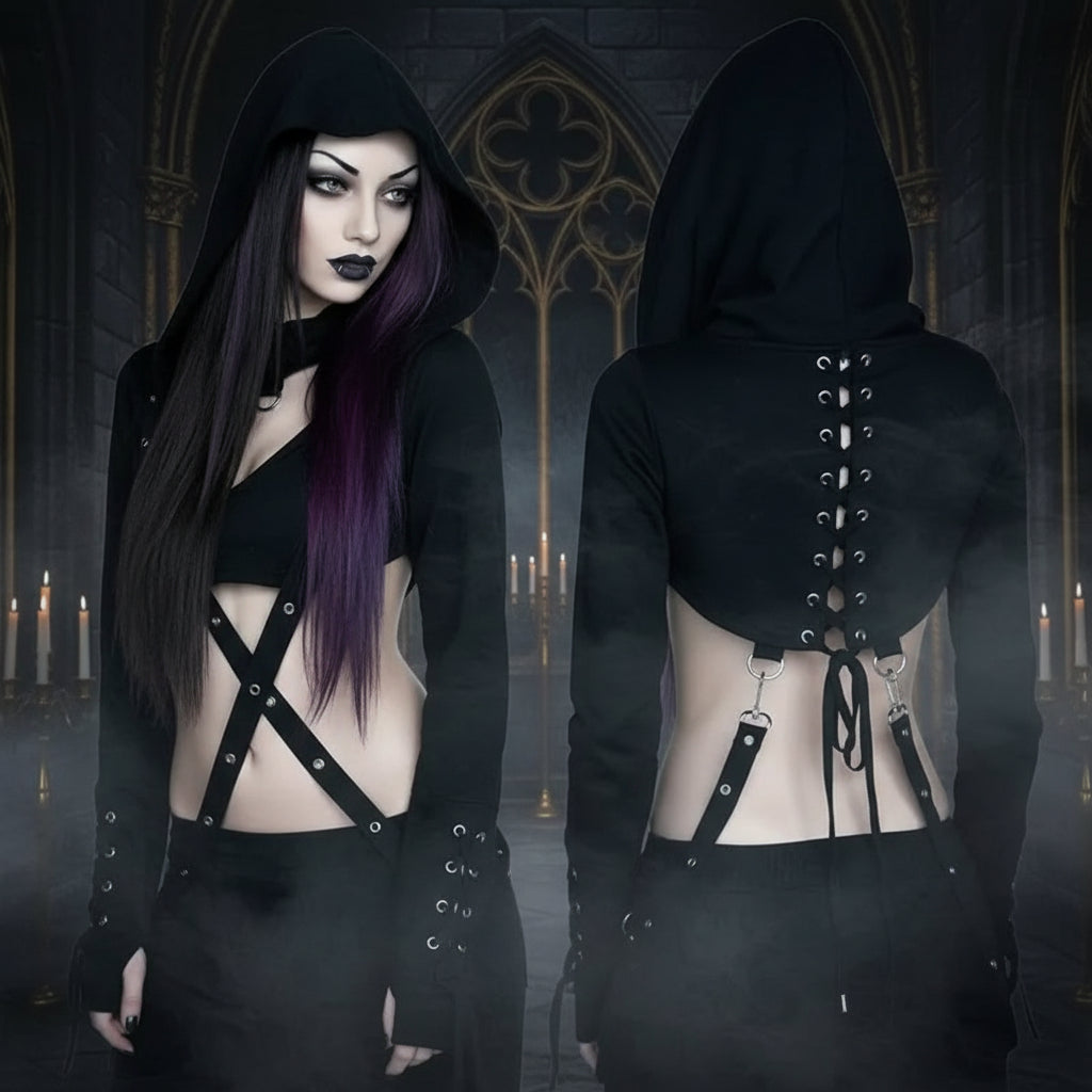 Gothic Hooded Long Sleeve Hoodie for Halloween Sorceress Sanctuary