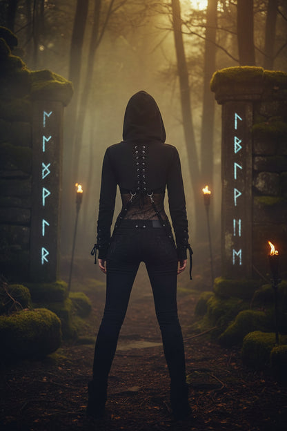 Gothic Hooded Long Sleeve Hoodie for Halloween Sorceress Sanctuary
