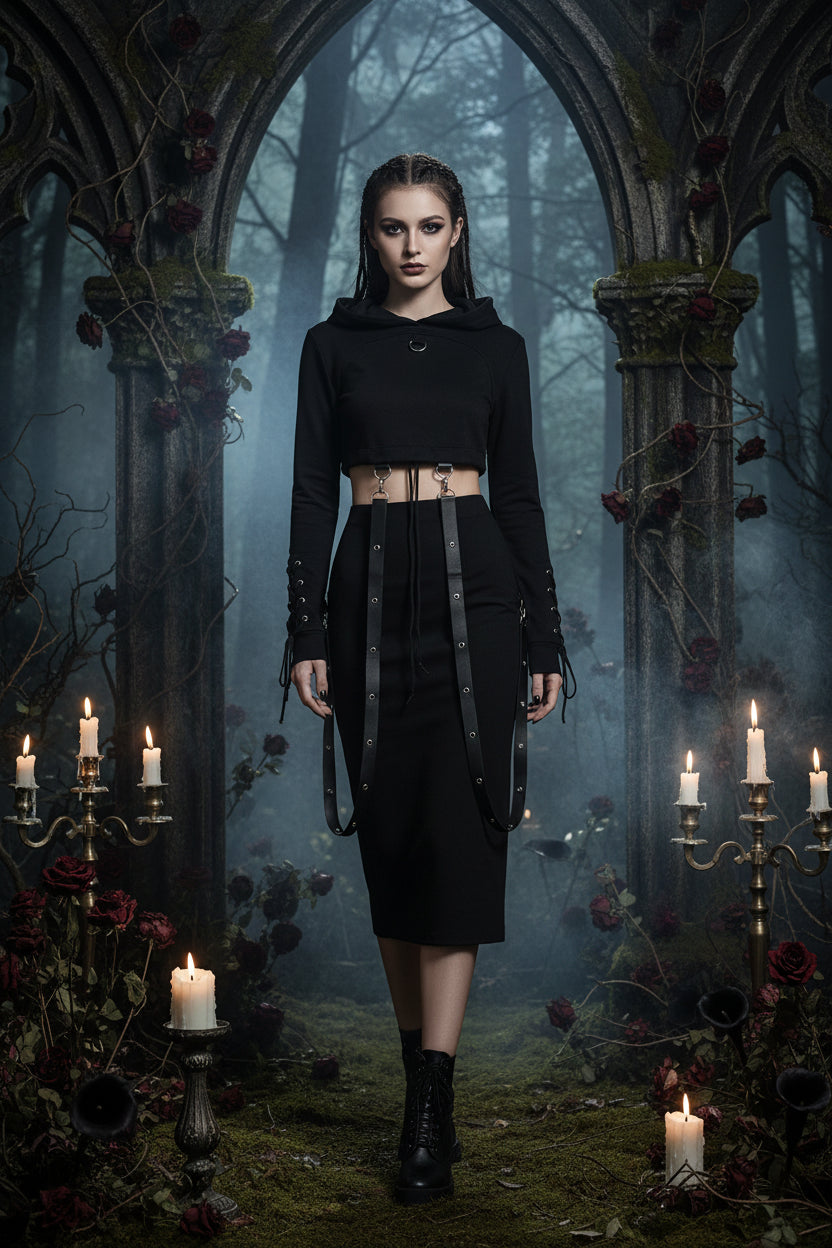 Gothic Hooded Long Sleeve Hoodie for Halloween Sorceress Sanctuary