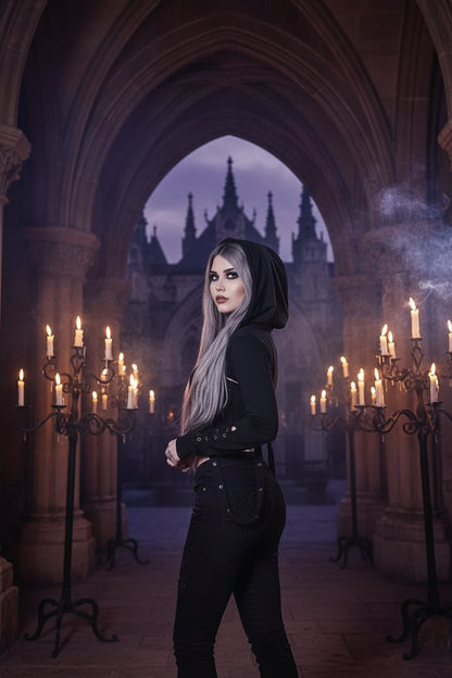 Gothic Hooded Long Sleeve Hoodie for Halloween Sorceress Sanctuary