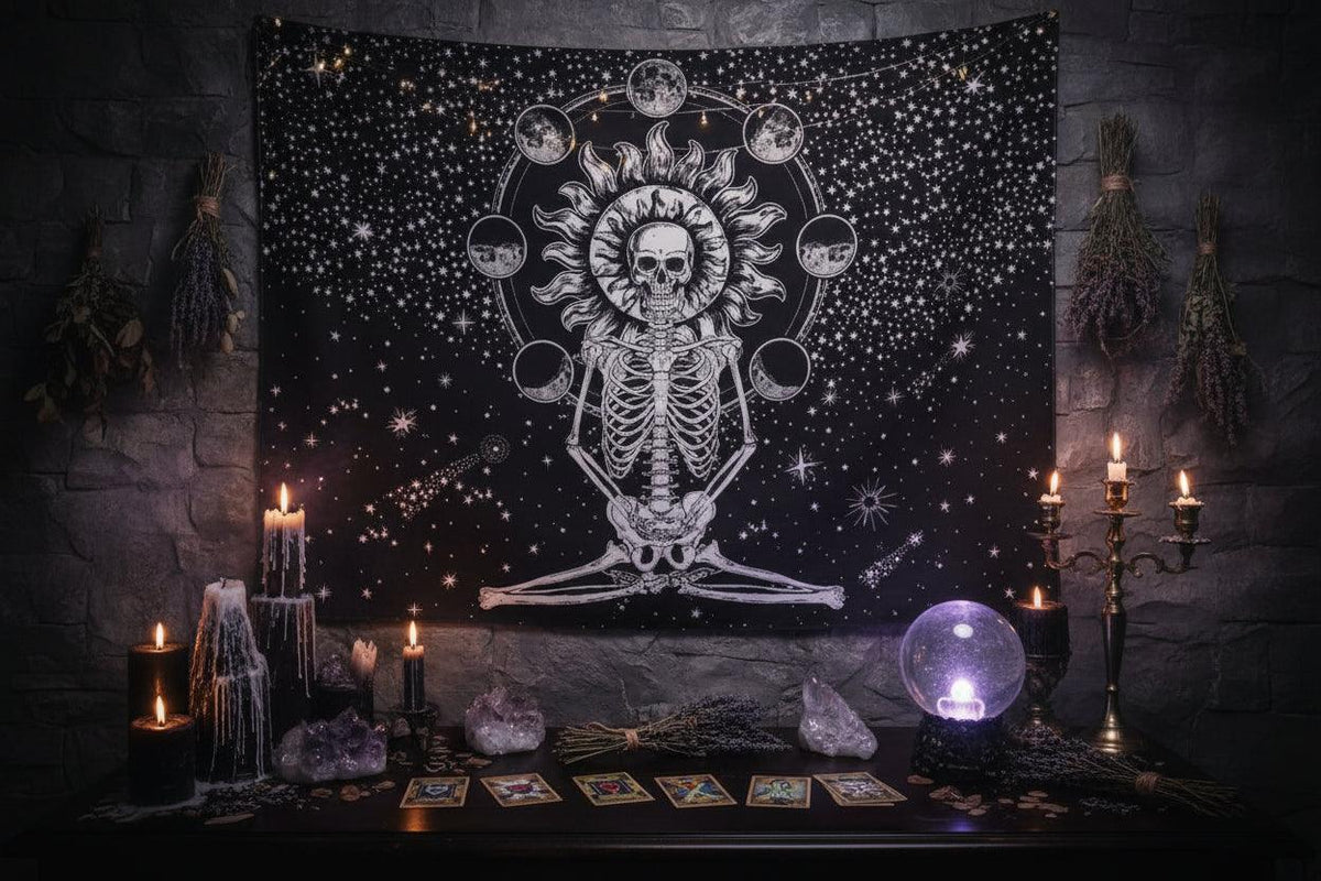 Skull Tapestry, Throw Blanket, Wall Decor Sorceress Sanctuary