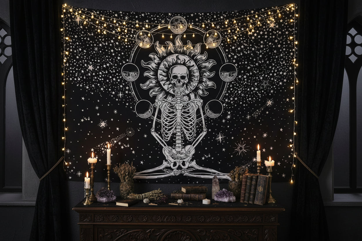 Skull Tapestry, Throw Blanket, Wall Decor Sorceress Sanctuary